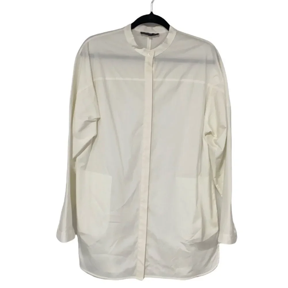 Lafayette 148  Cotton Bernice  Mandarin Collar Button Down Tunic With Pockets M‎ - Picture 3 of 11